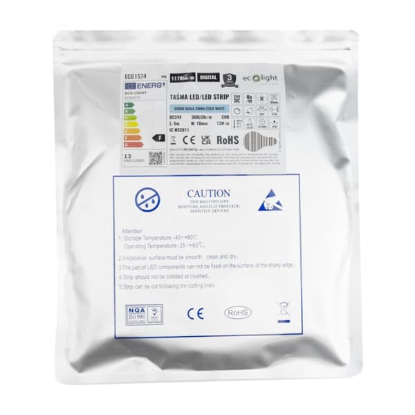 LED-list COB DIG. 24V 360 13W/m 6000K 1170lm/m 5m Ecolight