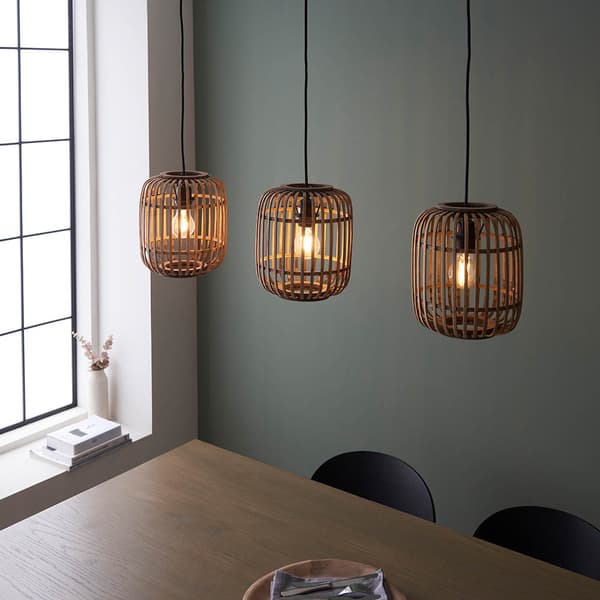 Rustik pendellampe, beige bambus, 3xE27 10W MATHIAS Endon