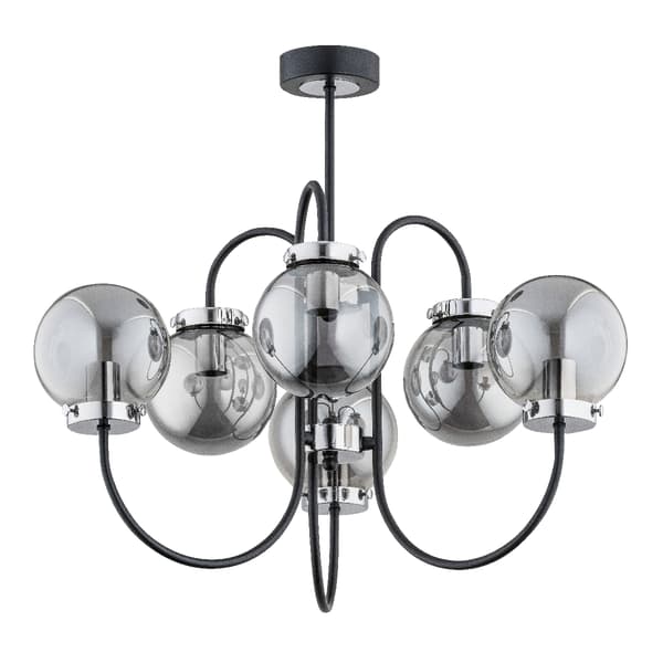 Moderne lysekrone sort-sølv-grafit glaskugler 6xE14 10W MIDAS Alfa