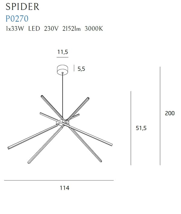 Pendellampe hvid moderne edderkop SPIDER LED 33W P0270 Maxlight
