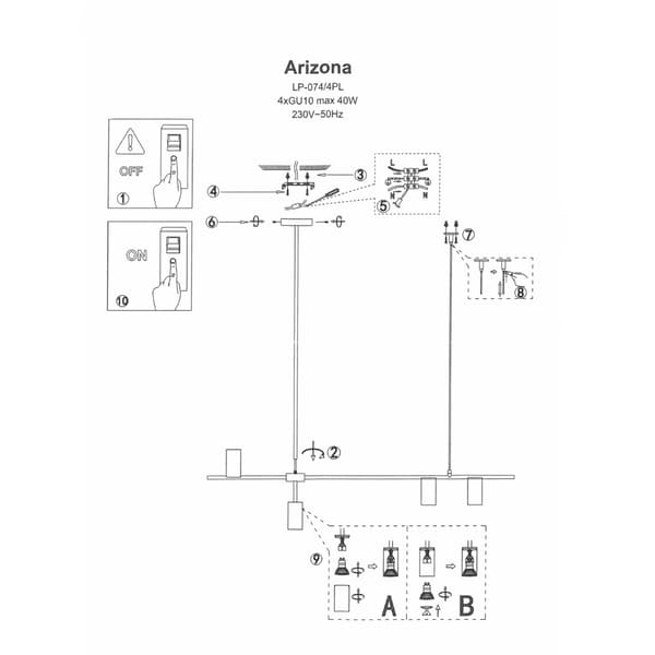 Arizona pendel 6xGU10 sort/guld LP-074/6PL Light Prestige