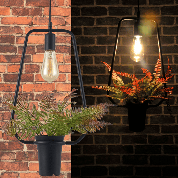 Trapezformet pendellampe med blomst sort E27 SOREN 313867 Polux