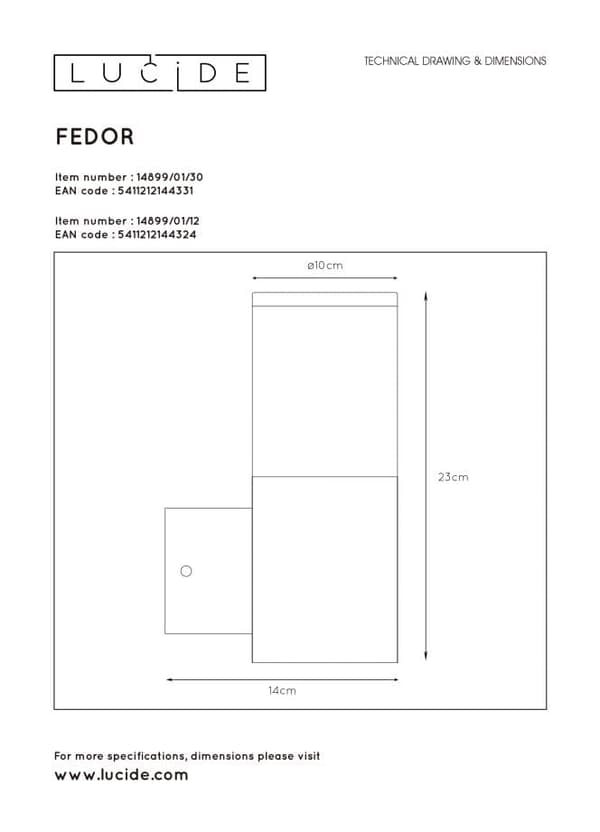 Seinävalaisin Lucide E27 40W FEDOR 14899/01/30