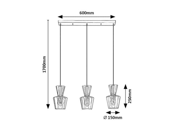 Pendellampe E27 3x60W mat sort 72163 Abra Rabalux