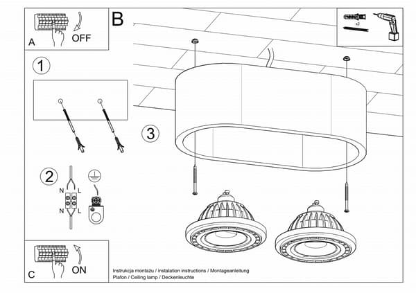 Taklampa BASIC 2 betong Sollux Lighting SL.0882