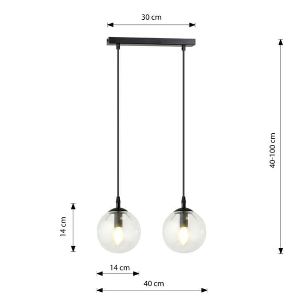 PENDEL Emibig 2xE14 40W COSMO 2 SVART TRANSPARENT 711/2