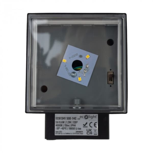 Firkantet sort LED 1.2W solcellefacadelampe med skumringssensor Ecolight