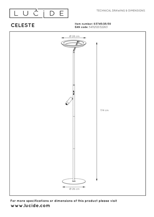 Moderne sort ring gulvlampe læselampe LED 21W CELESTE Lucide
