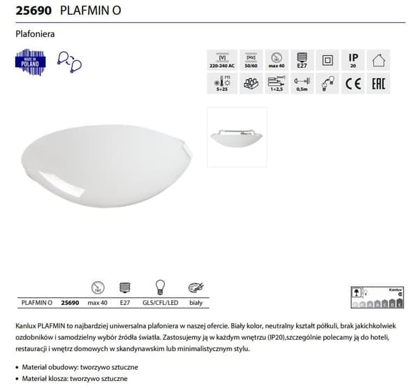 Kanlux loftlampe PLAFMIN serie model 25690