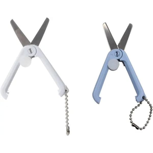 Set med 2 mini bärbara saxar, vit-blå, 6,5x5x1cm
