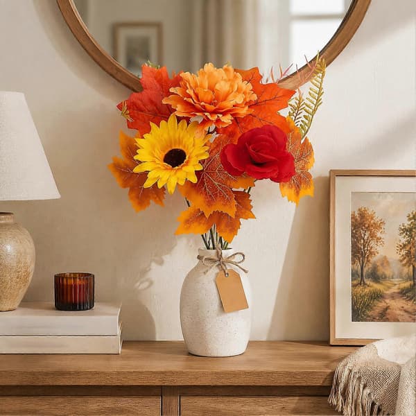 Kunstige efterårsblomster til boligindretning og efterårsbryllupsarrangementer E
