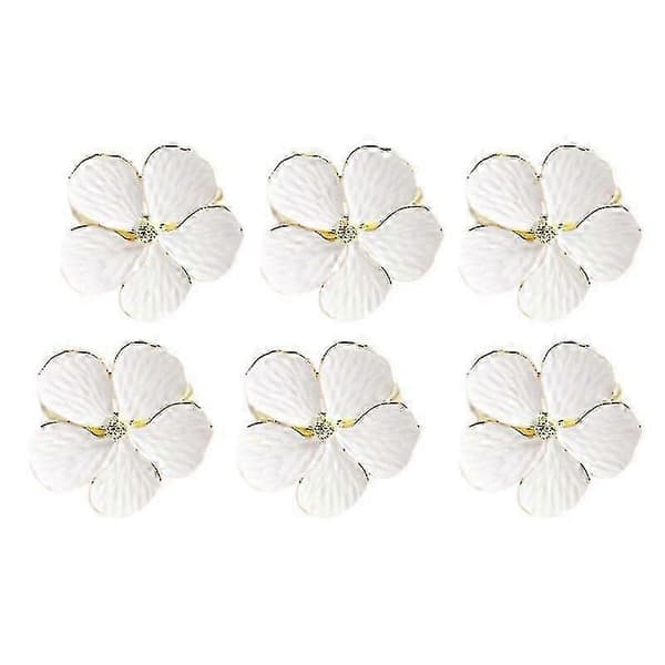 Set med 6 blomservettringar, vitguld, 4 cm