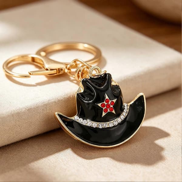 Cowboyhat Nøglering Rhinestone Mode Nøglering Sort