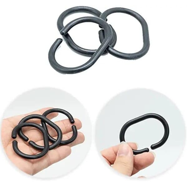 Plast bruseforhæng C-ringe, sort, sæt med 24, ca. 6 x 4 cm