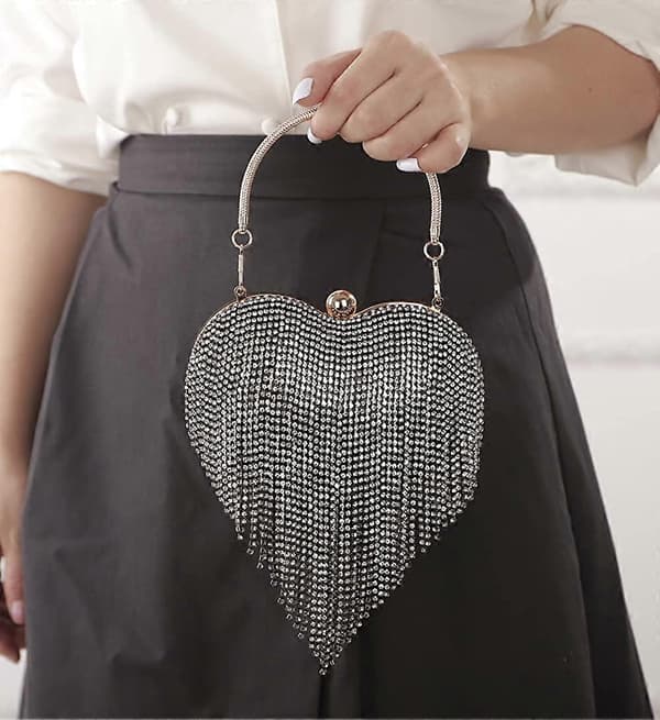 Rhinestone kvast håndtasker til kvinder Aftenhåndtasker Hjerteformede kvast clutch-tasker (sort)