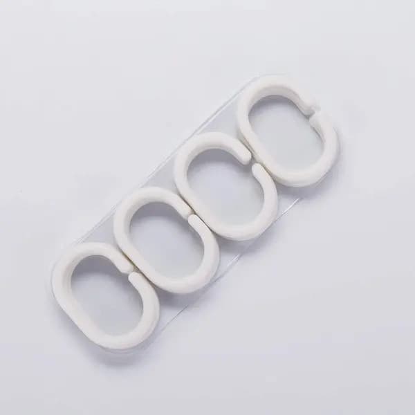 Duschdraperiringar i plast, C-formade, vita, 12 st
