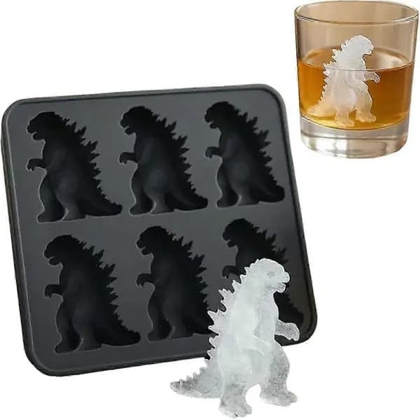 Dino-isterningform, 6 huller, sort, 14x10x3cm