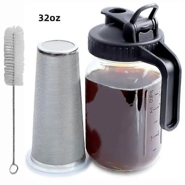 Glaskaraffel, filter i rustfrit stål, 946 ml, transparent, med håndtag