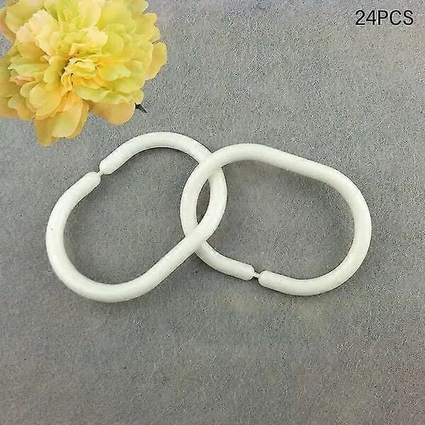 Duschdraperiringar i plast C-ringar, vit, 24 st, 4,4 x 2,8 cm