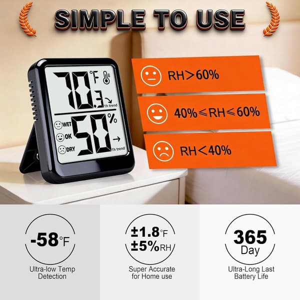 Rumstermometer, inomhushygrometer, digital fuktighetsmätare, 2-pack