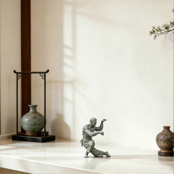 3D-printet Kung Fu-statue til hylde, skrivebord og samlerdekoration, sort