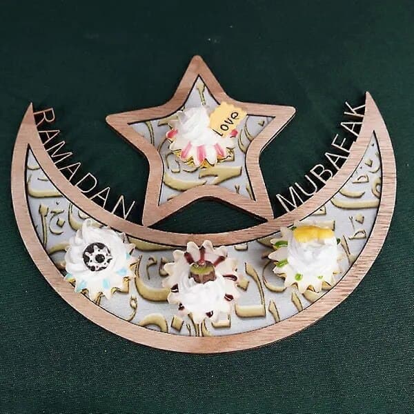 Dekorativ træbakke Eid Mubarak, måne og stjerne, 27x22.5cm