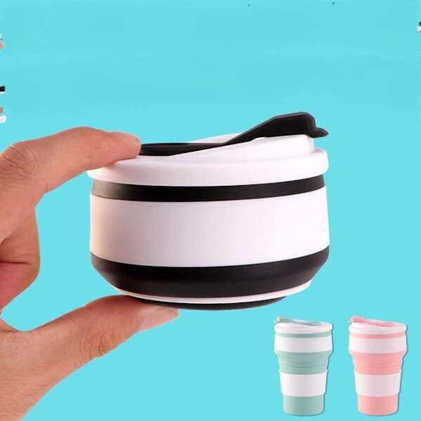 Hopfällbar resemugg, silikon, svart, 355 ml