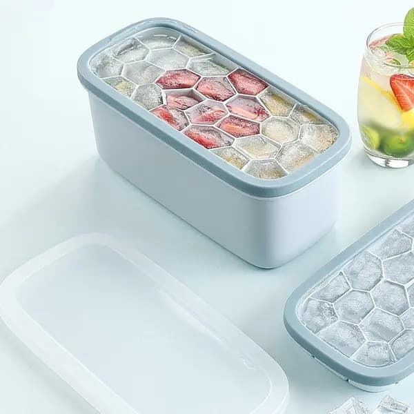 Isform med beholder og låg, plast og silikone, rektangulær