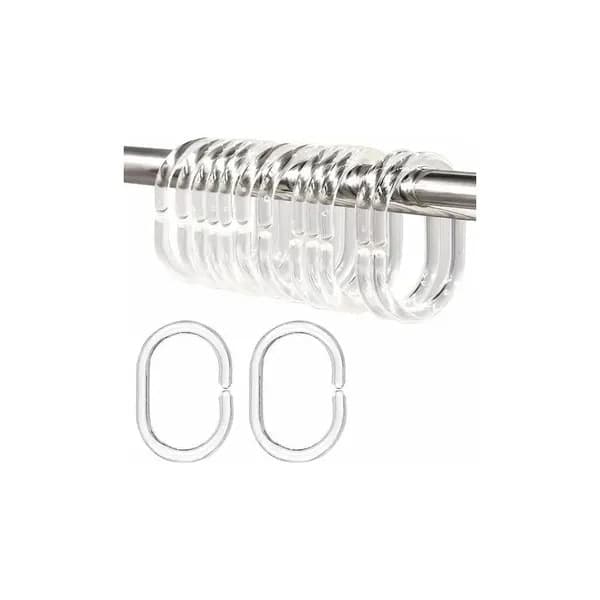 Set med 12 C-ringar för duschdraperi, plast, transparent, innerdiameter 4,5 cm