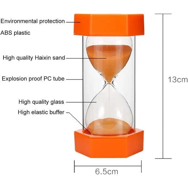 Timeglas, 20 minutter, holdbart plastikhus med glasrør, pink