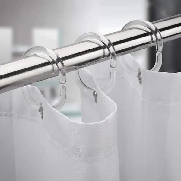 C-formade duschdraperiringar av transparent plast, set om 12 stycken, innerdiameter 4,5 cm