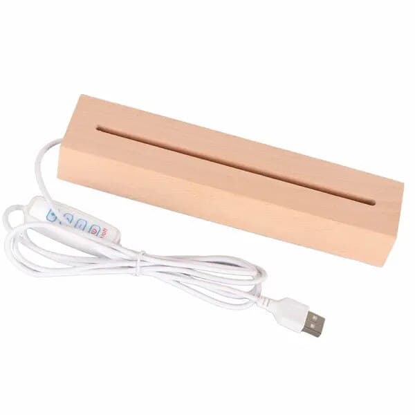 Dekorativ stander af massivt træ, rektangulær, 3-mode LED-belysning, 20x10cm