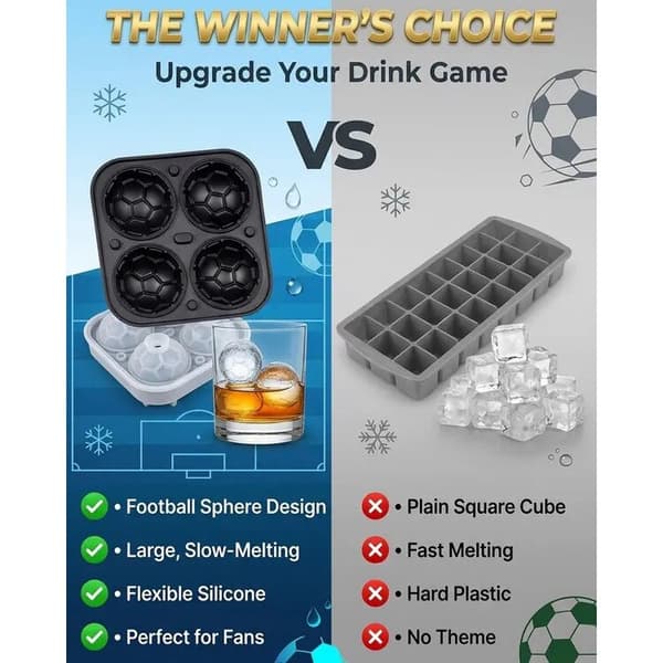 Isterningform, fodbold, silikone, blå, 4 store kugler