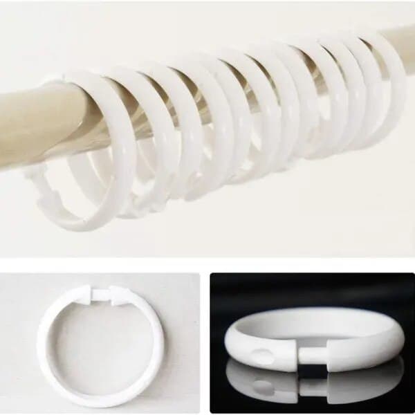 Set med 12 duschdraperiringar i plast, O-design, vit, kod