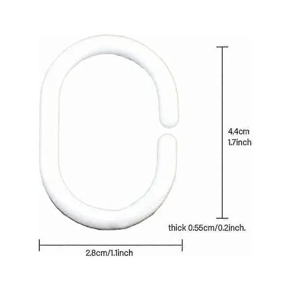Duschdraperiringar i plast C-ringar, vit, 24 st, 4,4 x 2,8 cm