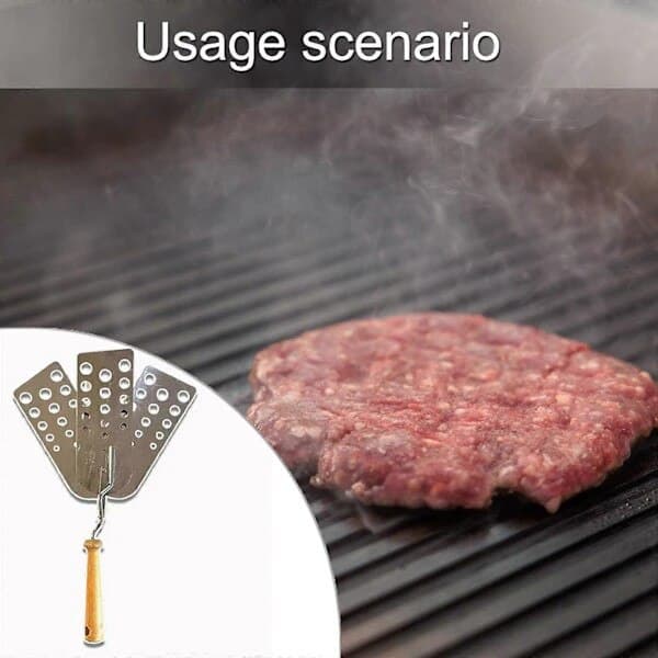 3-bladet grillspatel, træ og stål, 20 cm, multifunktionel