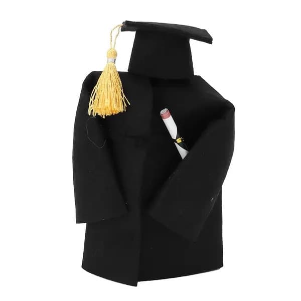 Vinflaskskydd med studentmössa, textilmaterial, flerfärgad, 18x7.5cm