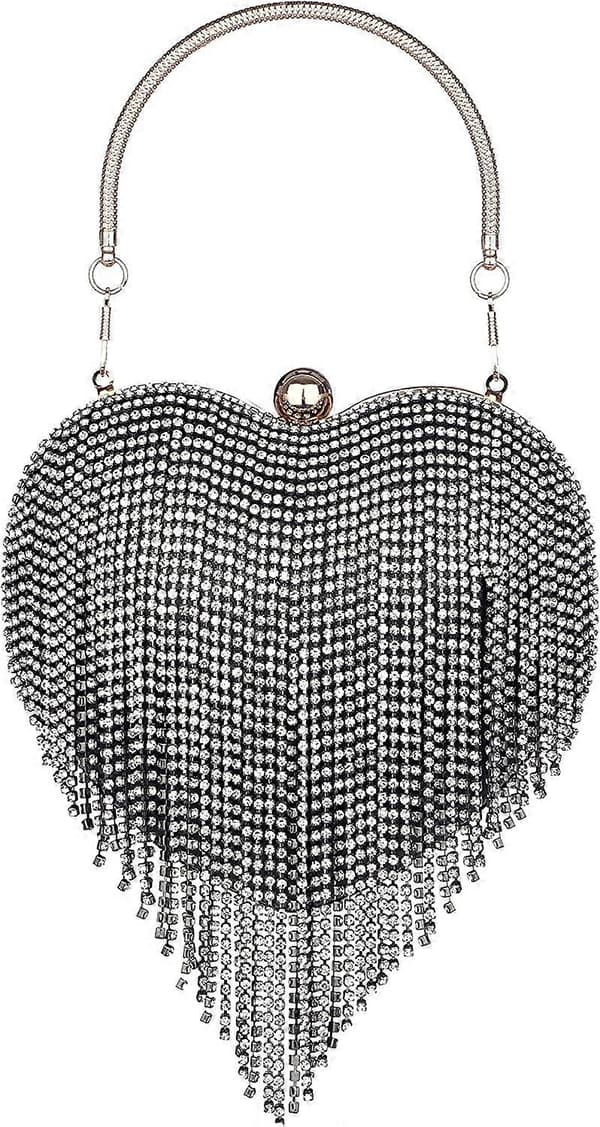 Rhinestone kvast håndtasker til kvinder Aftenhåndtasker Hjerteformede kvast clutch-tasker (sort)