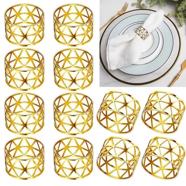 Sæt med 10 elegante guld metallic servietringe 4x3cm