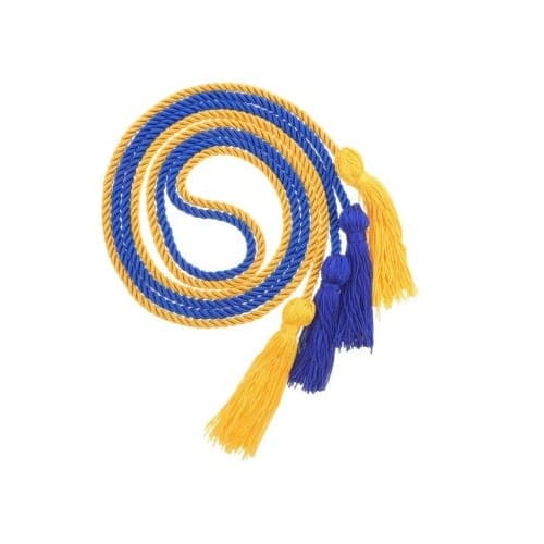 Sæt med 2 polyester studenterhuer med frynser, blå/guld