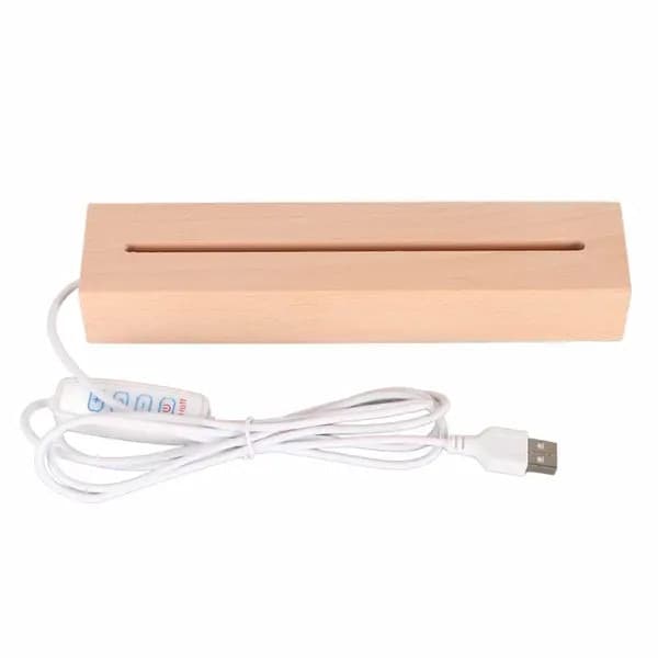 Dekorativ stander af massivt træ, rektangulær, 3-mode LED-belysning, 20x10cm