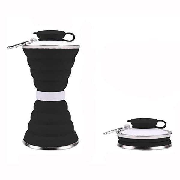 Sammenfoldelig silikonekop, 500ml, sort-hvid, 9.6x18.5cm