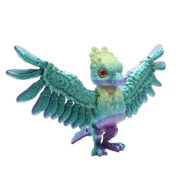 3D-printad örnfigur, ledad, plast, mintgrön/lila