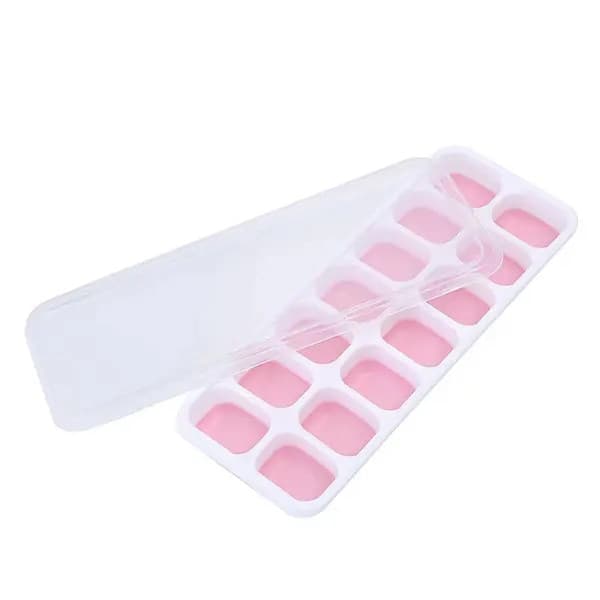Isbitsform med lock, 14 kuber, plast, rosa, 25,4x9,8x3cm