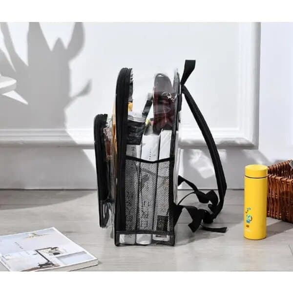 Stor, robust transparent ryggsäck, PVC, grå, 28x12x36cm
