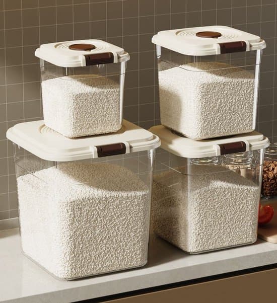 Lufttæt opbevaringsbeholder – dejkar – opbevaringsbeholder til kæledyrsfoder – 4,5 kg – til kæledyrsfoder, ris og mel – inklusive målebæger – klar