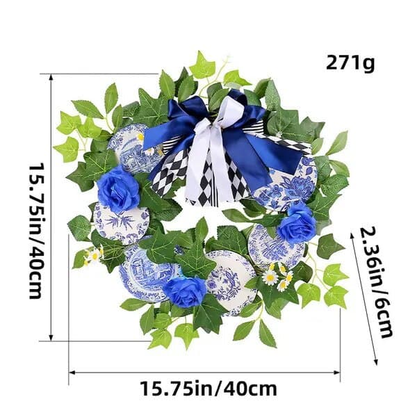 Dekorativ krona trä blå vit 30x30cm