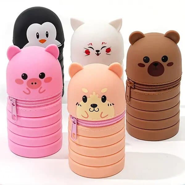 Multifunktionelt foldbart silikone penalhus pink 17x6.5cm