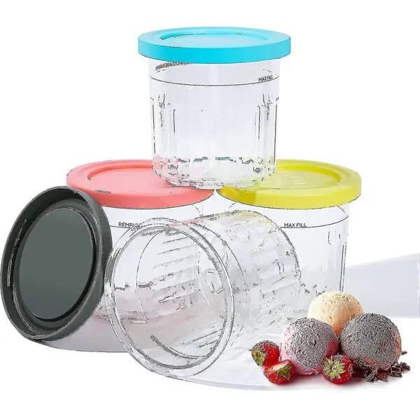 Glassbehållare med lock, set om 4, blå, 473 ml