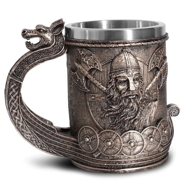 Viking ølkrus, rustfrit stål, harpiks, 3D, sort, stort